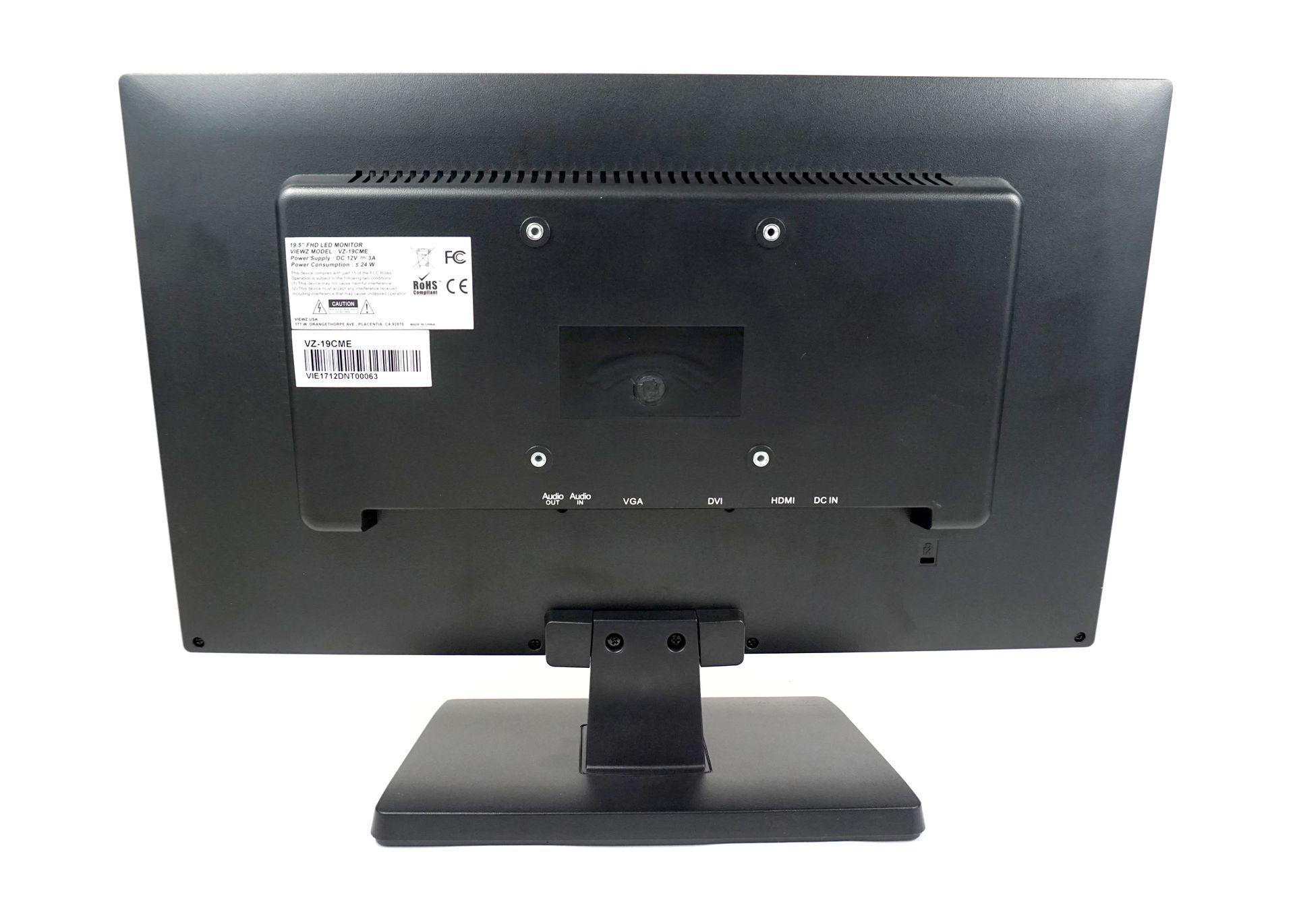 The back of a computer monitor with white background