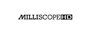 A black and white image of the word milliscope hd