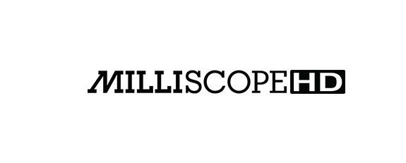 A black and white image of the word milliscope hd