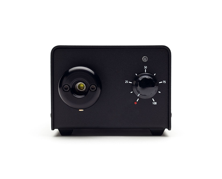 Black box with adjustable knob on white background