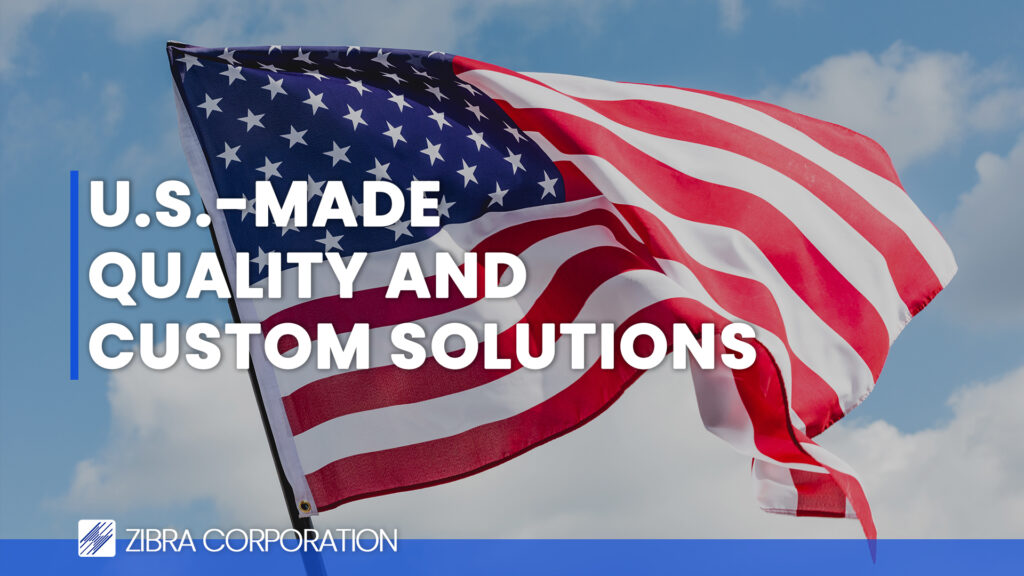 Image of the American flag with the text "U.S.-Made Quality and Custom Solutions" overlayed.