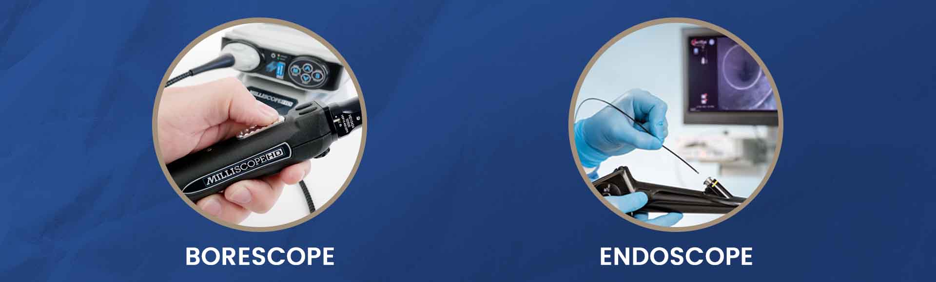 a borescope and endoscope overlayed on a blue background