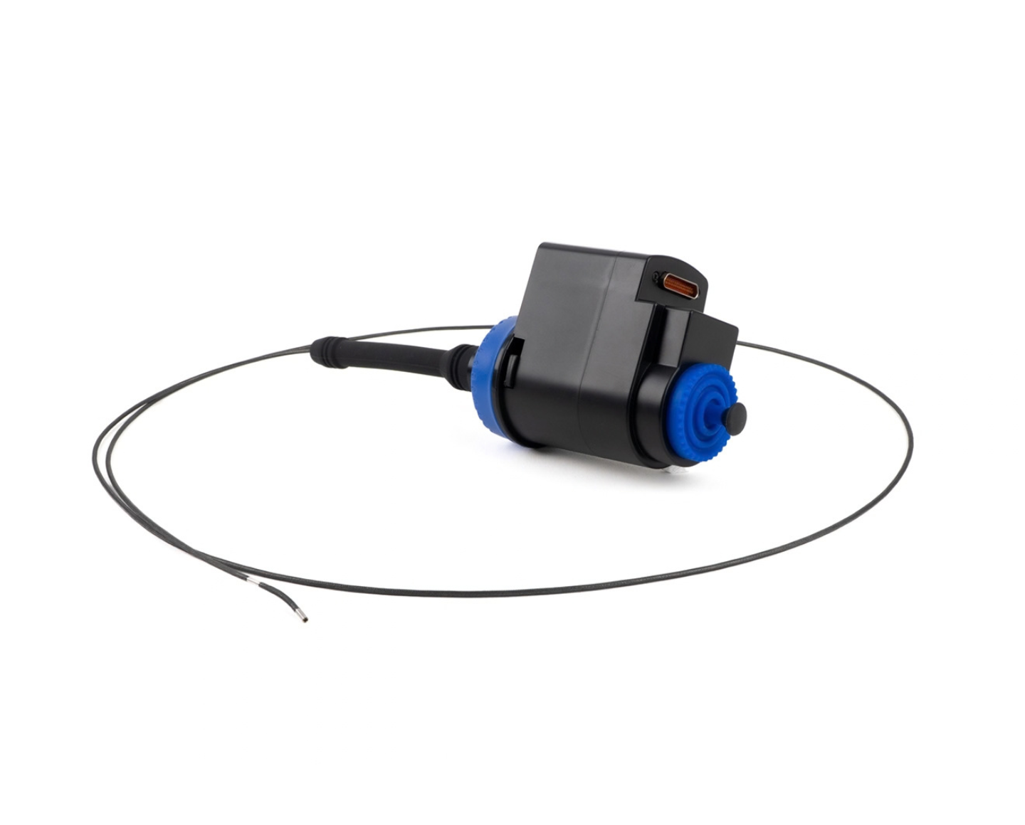 Interchangeable EchoFlex articulating videoscope probe with rear insertion connector and coiled insertion tube