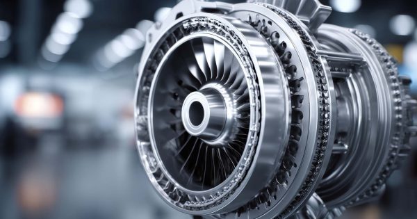 jet engine turbine blade with blurred background